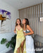 Sexy Yellow Soft Satin Spaghetti Straps V-Neck Sleeveless Side Slit A-Line Floor Length Prom Dress With Ruffle, PD01082