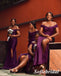 Sexy Orchid Soft Satin Off Shoulder V-Neck Sleeveless Side Slit Mermaid Floor Length Bridesmaid Dresses, SFWG00548