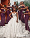 Sexy Orchid Soft Satin Off Shoulder V-Neck Sleeveless Side Slit Mermaid Floor Length Bridesmaid Dresses, SFWG00548