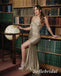 Sexy Sequin Spaghetti Straps V-Neck Sleeveless Side Slit Mermaid Long Prom Dresses, PD0904