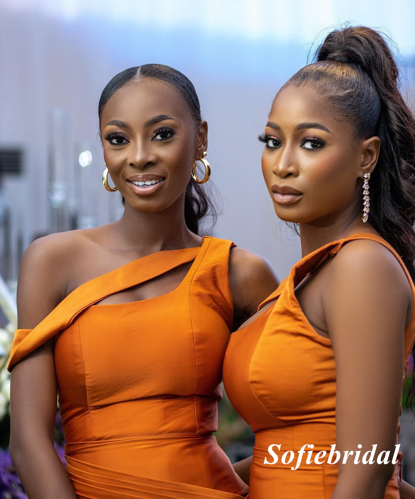 Sexy Mismatched Burnt Orange Soft Satin Mermaid Floor Length Bridesmaid Dresses, SFWG00532
