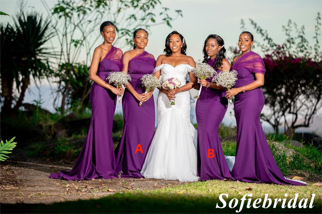 Mismatched Sexy Soft Satin And Tulle Sleeveless Mermaid Floor Length Bridesmaid Dresses, SFWG00536