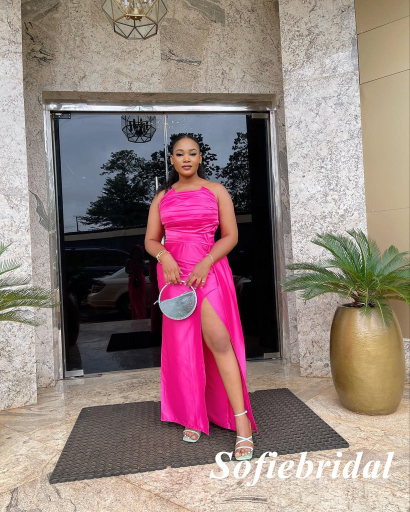 Sexy Satin Sweetheart Sleeveless Side Slit Mermaid Long Prom Dresses, PD0920