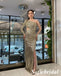 Sexy Shiny Sequin One Shoulder Long Sleeve Side Slit Mermaid Long Prom Dresses, PD0929
