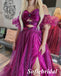 Sexy Special Fabric Sweetheart Side-Slit A-Line Long Prom Dresses, PD0960