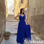 Sexy Royal-Blue Spaghetti Straps V-Neck Sleeveless Criss Cross Side Slit A-Line Long Prom Dresses, PD0926