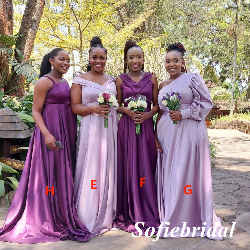 Mismatched Soft Satin A-Line Floor Length Bridesmaid Dresses, SFWG00525