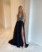 Sexy Chiffon Halter V-Neck Open Back Side Slit A-Line Long Prom Dresses, PD0880