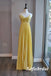 Elegant Yellow Spaghetti Straps V-Neck A-Line Long Prom Dress, PD01017