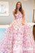 Sweet Floral Tulle Spaghetti Straps V-Neck Sleeveless Side Slit A-Line Floor Length Prom Dress, PD01060