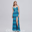 Elegant Special Fabric Spaghetti Straps V-neck Sheath Side Slit Long Prom Dresses,SFPD0349