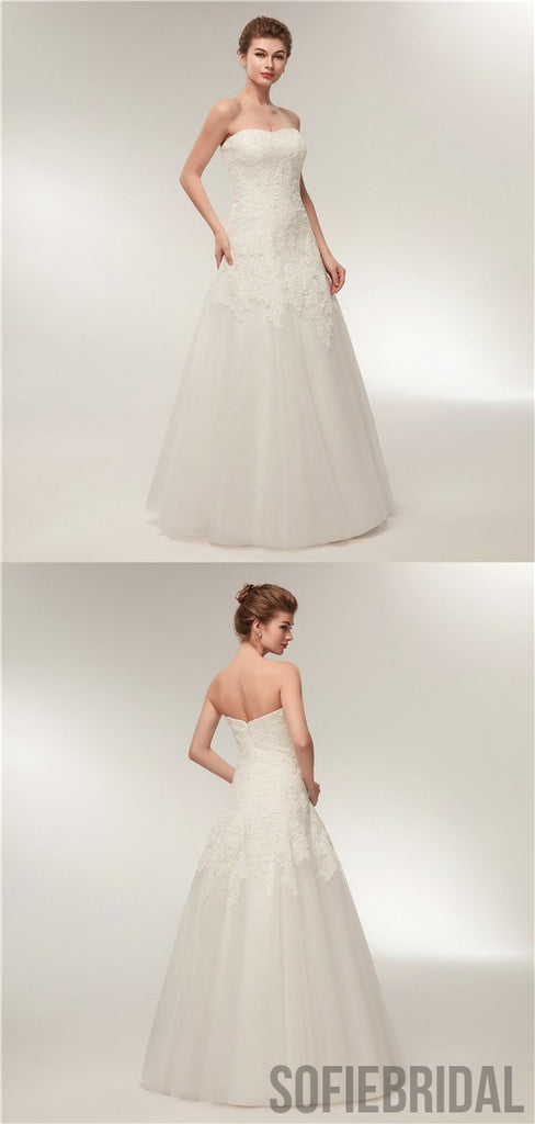 Sweetheart Floor-length Lace Simple Cheap Wedding Dresses, WD0461