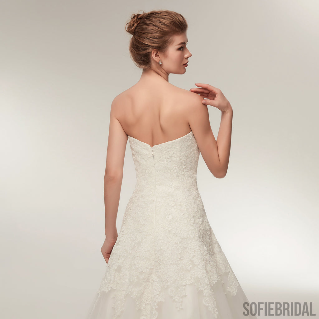 Sweetheart Floor-length Lace Simple Cheap Wedding Dresses, WD0461