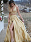 Two-pieces V-neck Beading Top Long Prom Dresses With High Split, PD0099