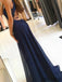 Navy Blue Appliques Chiffon Prom Dresses, Side Slit Prom Dresses, Prom Dresses, PD0707