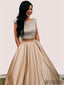 Two Piece Cap Sleeves Open-Back Beading Prom Dress, PD0016