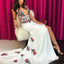 Sheath Deep V-neck Appliques Prom Dresses With Split, PD0088