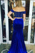 2 Pieces Royal Blue Beaded Off Shoulder Mermaid Prom Dresses, PD0836