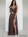 Modest Spaghetti Straps Long Prom Dresses With Split, PD0069