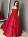 Off Shoulder Long A-line Satin Lace Prom Dresses, PD0882