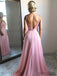 A-line V-neck Spaghetti Straps Pink Chiffon Prom Dress, PD0013