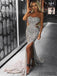 Mermaid Silver Sequins Backless Prom Dresses With Split, PD0075
