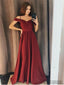 Off-shoulder Burgundy Simple Long Prom Dress With Straps, PD0011