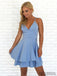 Spaghetti Straps V-neck Simple Satin Lace Back Homecoming Dresses, HD0103