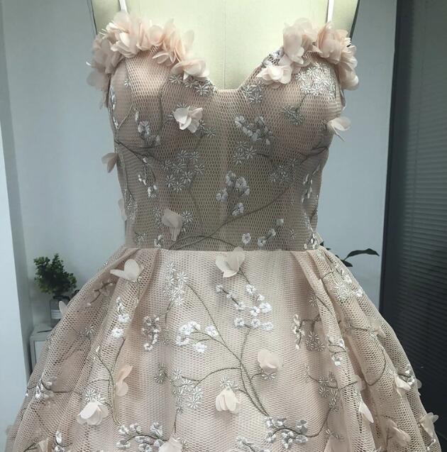 Spaghetti Floral Prom Dresses, Blue Prom Dresses, A-line Prom Dresses, Prom Dresses, PD0677