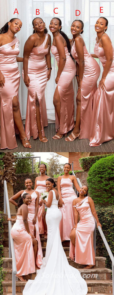 Sexy Mismatched Pink Sleeveless Side Slit Mermaid Floor Length Bridesmaid Dressses, SFWG00451