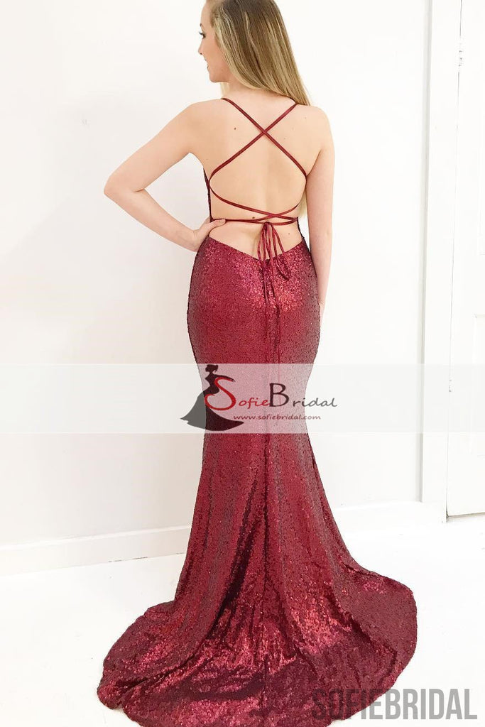 Simple Design Sequin Mermaid Lace Up Prom Dresses, Affordable Prom Dresses, PD0435