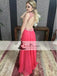 V-neck Read Beaded Open Back Prom Dresses, Sexy A-line Prom Dresses, Prom Dresses, PD0448