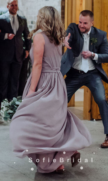 A-Line One Shoulder Chiffon Cheap Bridesmaid Dresses With Belt,SFWG0010