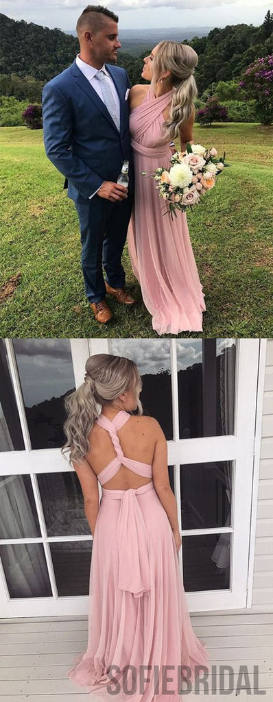 Simple A-Line Chiffon Pink Long Cheap Bridesmaid Dresses, BD1016