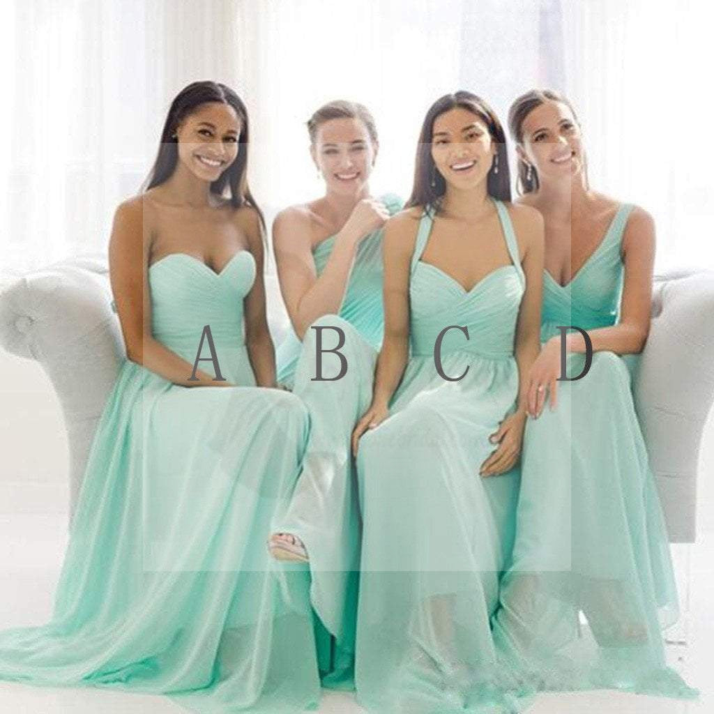 Mismatched Mint Chiffon Different Styles Junior Simple A Line Formal Floor-length Bridesmaid Dresses, WG109