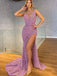 Charming On-shoulder Beading Mermaid Side Slit Long Prom Dresses,SFPD0146