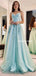 Charming V-neck A-line Tulle Lace Floor-length Long Prom Dresses,SFPD0131