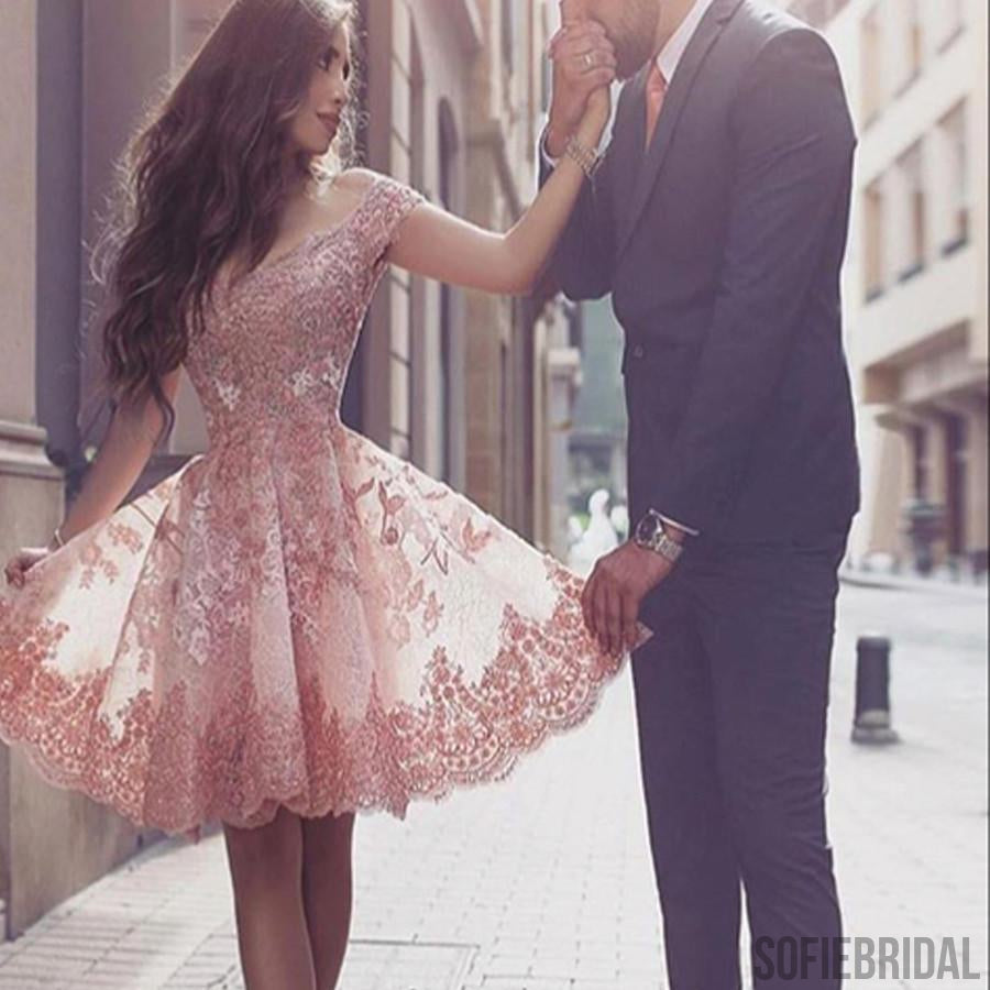 Lace off shoulder floral prints elegant junior formal homecoming prom gown dress, SF0003