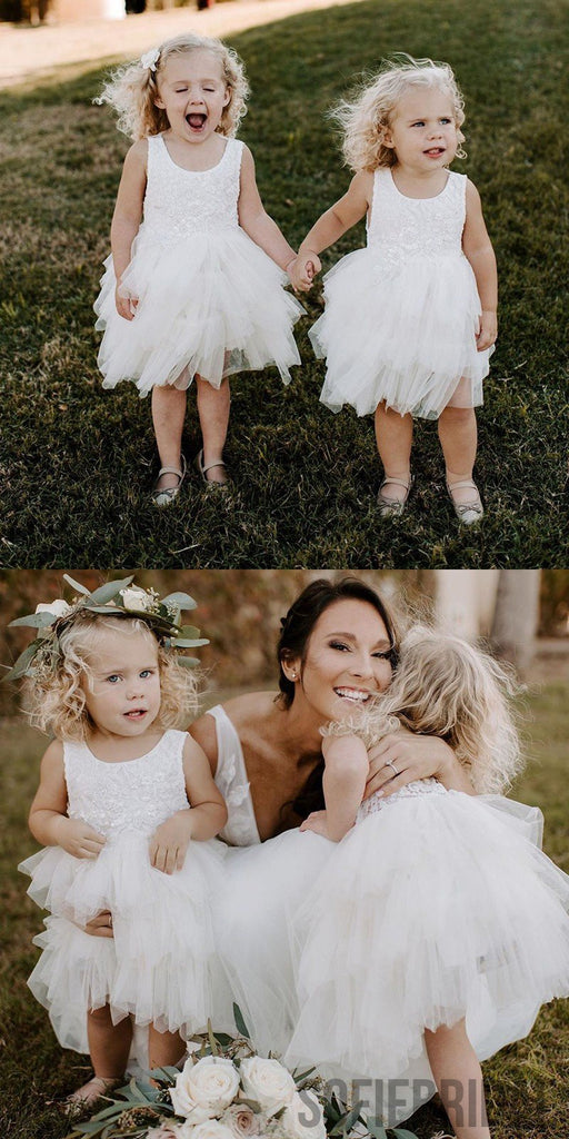 A-line Scoop Neck Sleeveless Lace Top Flower Girl Dresses, FG0100