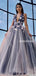 Simple V-neck A-line Tulle Lace Floor-length Long Prom Dresses,SFPD0132