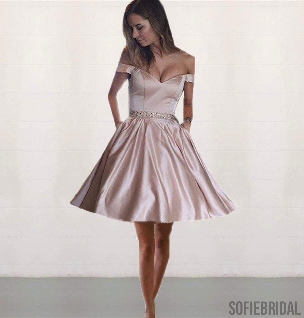 Simple Off Shoulder Red Short Cheap Homecoming Dresses 2018, CM431