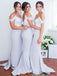 Mermaid Off-Shoulder Appliques Light Blue Bridesmaid Dresses, BD1018