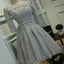 Grey lace simple lovely half sleeve elegant homecoming prom gown dresses, SF0076