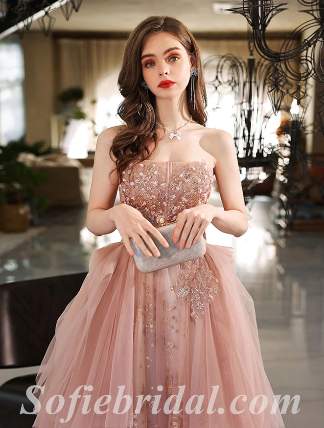 Gorgeous Tulle Sweetheart Sleeveless A-Line Long Prom Dresses/Ball Gown With Applique And Beading,SFPD0517