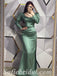 Modest Satin Long Sleeve Side Slit Sheath  Prom Dresses With Pleats,SFPD0375