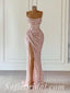 Sexy Shiny Sequin Sweetheart Sleeveless Side Slit Mermaid Long Prom Dresses With Pleats,SFPD0414