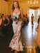 Simple Sheath V-Neck Spaghetti Straps Side Slit Long Bridesmaid Dresses,SFWG0013