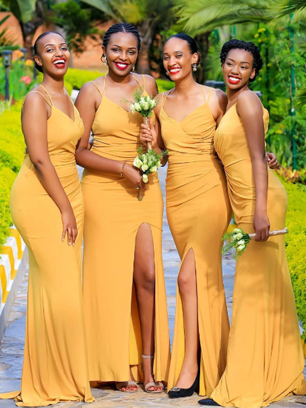 Sexy Spaghetti Straps Mermaid Side Slit Cheap Bridesmaid Dresses,SFWG00353