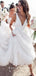 New Arrival A-Line V-Neck Sleeveless White Long Wedding Dresses,SFWD0014