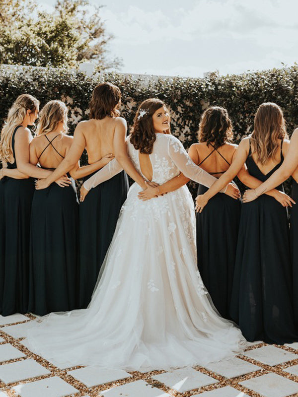 Mismatched Simple V-neck Long Bridesmaid Dresses Online,SFWG00393